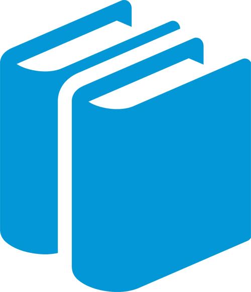 Blue icon depicting two standing books