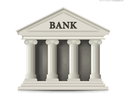 Illustration of a classical bank building with columns and pediment